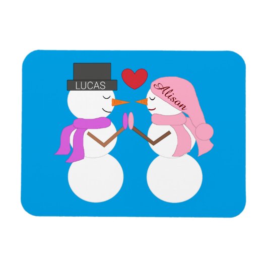 恋に落ちた雪の人々：青 – 緑 マグネット (横)