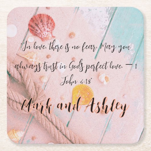 「恋に落ちても恐れはない。いつも信頼して スクエアペーパーコースター (正面)