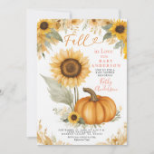 恋に落ちるひまわりとカボチャのベイビーシャワー 招待状 (正面)