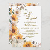 恋に落ちるひまわりとカボチャのボヘミアンティックな結婚前お披露目 招待状 (正面/裏面)