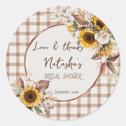恋に落ちるひまわり国ウェディングシャワーのお土産 ラウンドシール (正面)