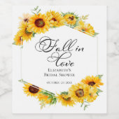 恋に落ちるひまわり秋のブライダルシャワー ワインラベル (シングルラベル)