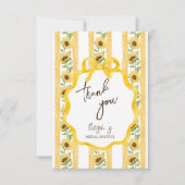 恋に落ちるひまわり黄色のストライプ ブライダルシャワー サンキューカード (正面)