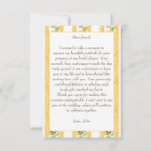 恋に落ちるひまわり黄色のストライプ ブライダルシャワー サンキューカード (裏面)