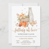 恋に落ちるオレンジ色のハロウィンパンプキンベイビーシャワー 招待状 (正面)