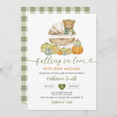 恋に落ちるクマかぼちゃの赤ちゃんシャワーギンガム 招待状 (正面/裏面)