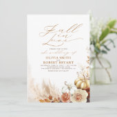 恋に落ちるテラコッタとゴールドのパンプキン ウェディング 招待状 (スタンド正面)