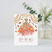 恋に落ちるドレス 秋の葉 Save the Date 案内ポストカード (スタンド正面)