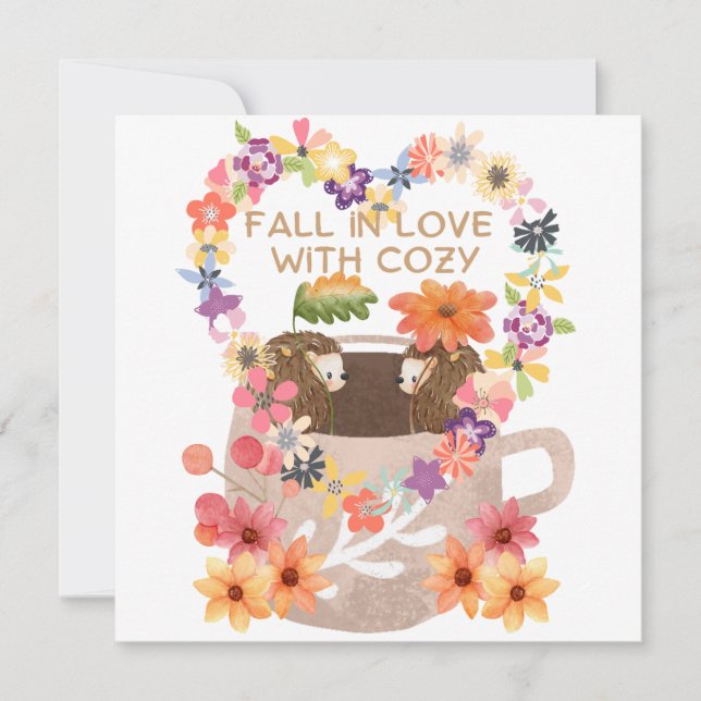 恋に落ちるハリネズミフラットカード (正面)