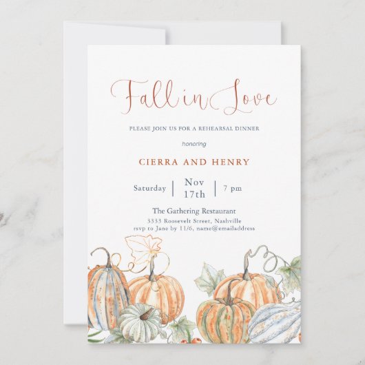 恋に落ちるパンプキンのリハーサルディナー招待状 招待状 (正面)