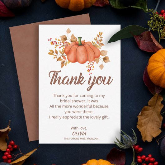 恋に落ちるパンプキンオータム ブライダルシャワー サンキューカード