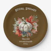 恋に落ちるパンプキンカントリー ブラウン ブライダルシャワー ペーパープレート (正面)