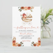 恋に落ちるパンプキンカートの花のベビーシャワー 招待状 (スタンド正面)