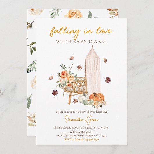 恋に落ちるパンプキンベイビーシャワー 招待状 (正面/裏面)