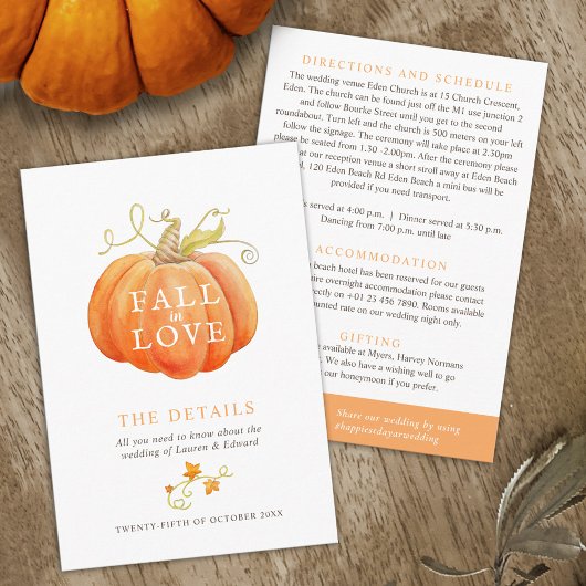 恋に落ちるパンプキン水彩画ウェディングの詳細 エンクロージャーカード