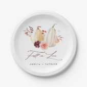 恋に落ちるパンプキン オータム ウェディング ペーパープレート (正面)