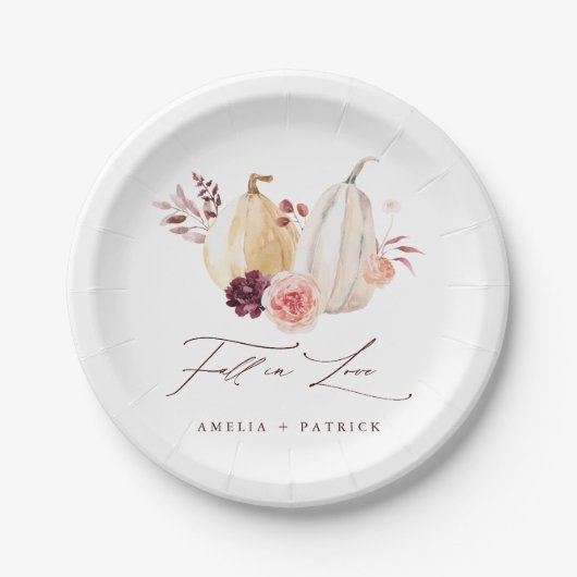 恋に落ちるパンプキン オータム ウェディング ペーパープレート (正面)