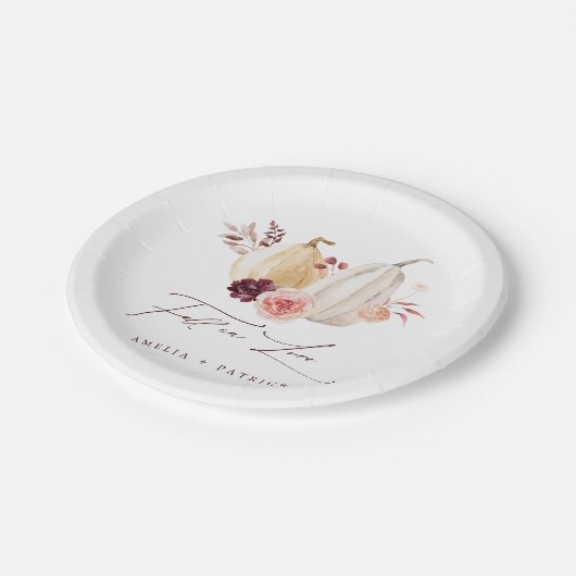 恋に落ちるパンプキン オータム ウェディング ペーパープレート (アングル)