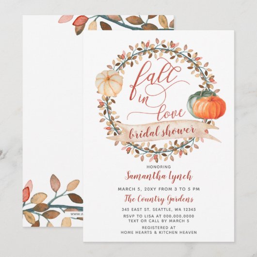 恋に落ちるパンプキン ブライダルシャワー 招待状 (正面/裏面)