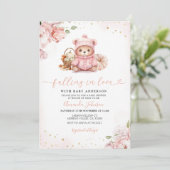 恋に落ちるピンクのカボチャクマ赤ちゃんシャワー 招待状 (スタンド正面)