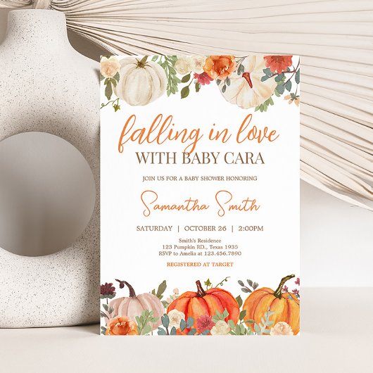 恋に落ちるフローラカボチャ赤ちゃんシャワー 招待状