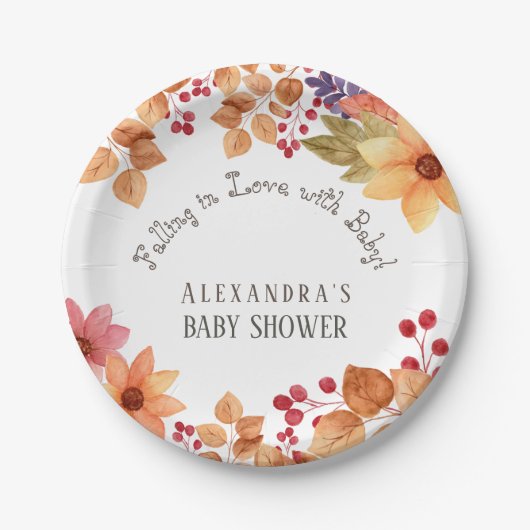 恋に落ちるフローラ秋の赤ちゃんシャワー ペーパープレート (正面)