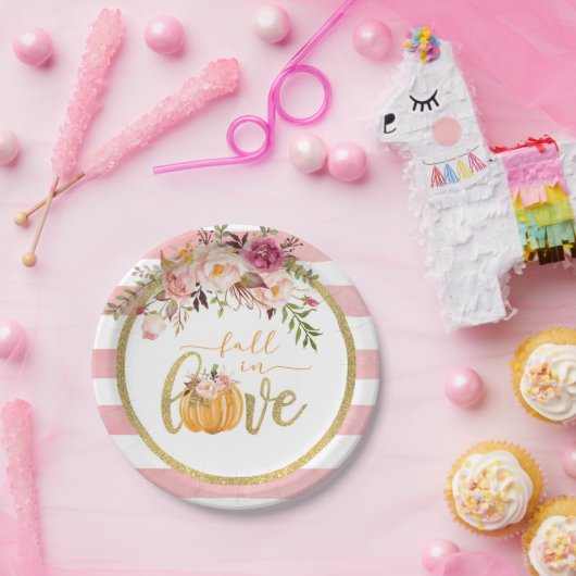 恋に落ちるプレート - ピンクのストライプ ペーパープレート (パーティー)