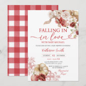 恋に落ちるベイビーシャワー 赤いリンゴの花 招待状 (正面/裏面)