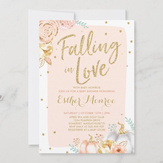 恋に落ちるベビーシャワーの招待状のピンクの金ゴールド 招待状 (正面)