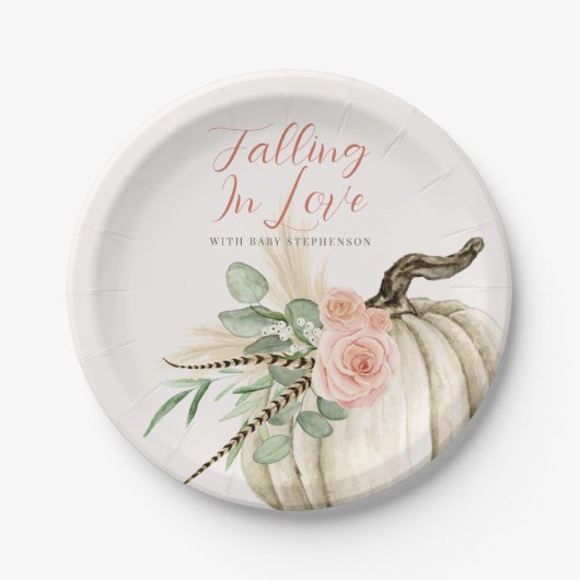 恋に落ちるベビー水色カボチャのピンク ペーパープレート (正面)
