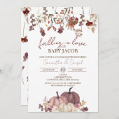 恋に落ちるベビー、カボチャカップルのシャワー 招待状 (正面/裏面)