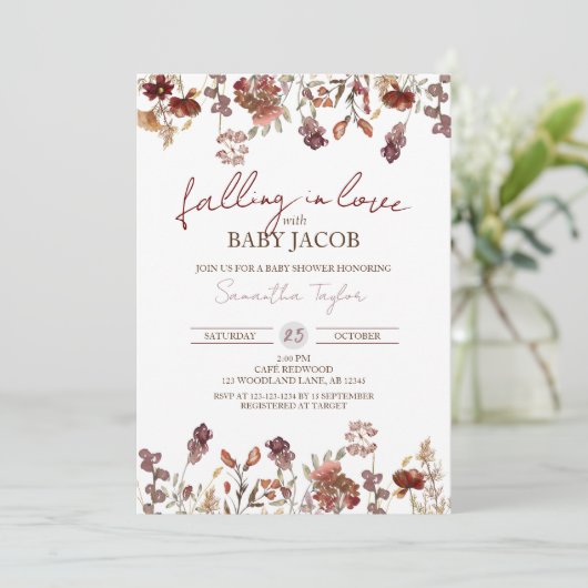 恋に落ちるベビー、秋の赤ちゃんシャワー 招待状 (スタンド正面)