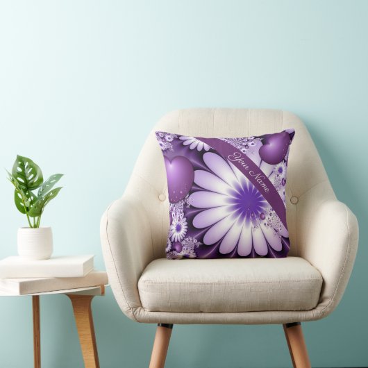 恋に落ちる抽象芸術アート花とハート名 クッション (椅子)