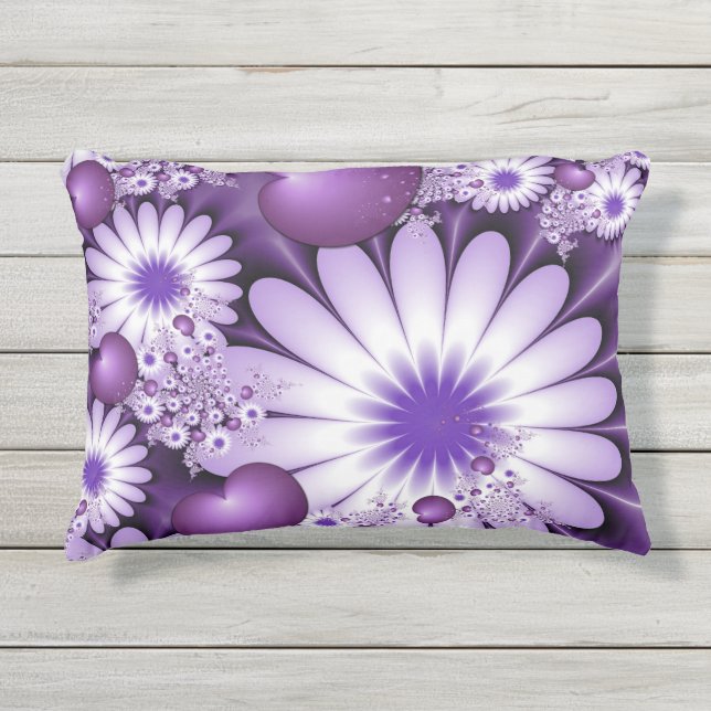 恋に落ちる抽象芸術花とハートフラクタル アウトドアクッション (正面)