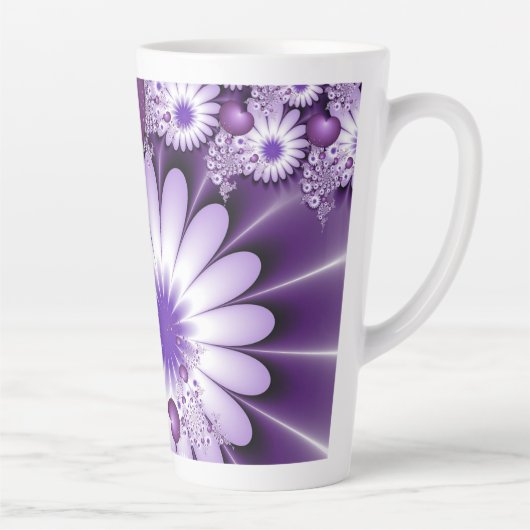 恋に落ちる抽象芸術花とハートフラクタル カフェラテマグ (右)