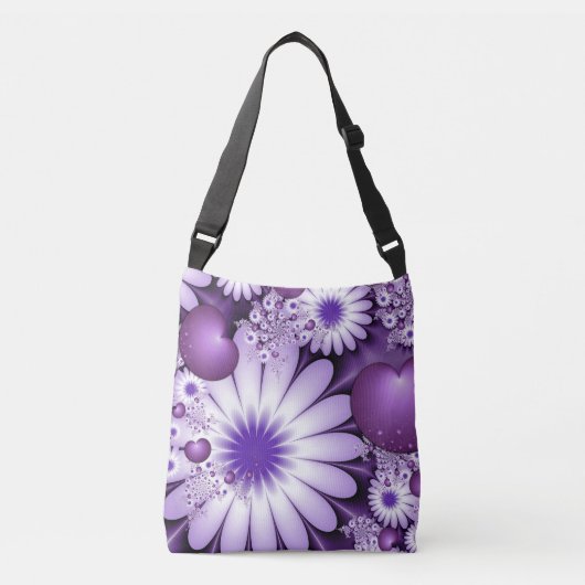 恋に落ちる抽象芸術花とハートフラクタル クロスボディバッグ (正面)