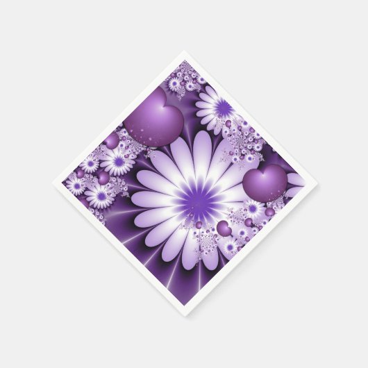 恋に落ちる抽象芸術花とハートフラクタル スタンダードカクテルナプキン (角)