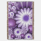 恋に落ちる抽象芸術花とハートフラクタル スローブランケット (正面縦)