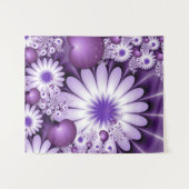 恋に落ちる抽象芸術花とハートフラクタル タペストリー (正面(横))