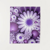 恋に落ちる抽象芸術花とハートフラクタル タペストリー (正面)