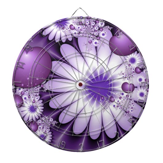 恋に落ちる抽象芸術花とハートフラクタル ダーツボード (正面)