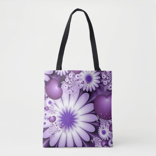 恋に落ちる抽象芸術花とハートフラクタル トートバッグ (正面)