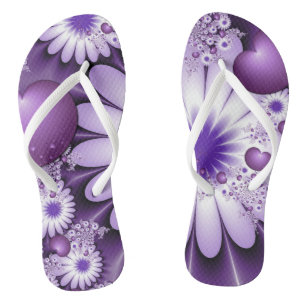 恋に落ちる抽象芸術花とハートフラクタル ビーチサンダル