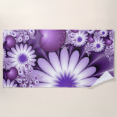 恋に落ちる抽象芸術花とハートフラクタル ビーチタオル (正面)