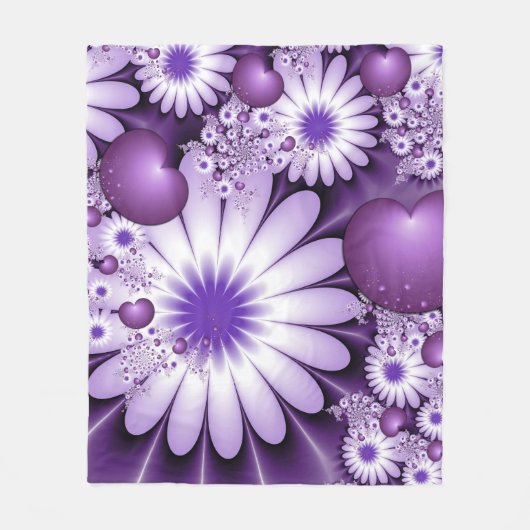 恋に落ちる抽象芸術花とハートフラクタル フリースブランケット (正面)