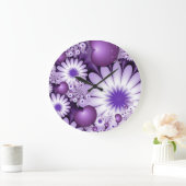 恋に落ちる抽象芸術花とハートフラクタル ラージ壁時計 (ホーム)