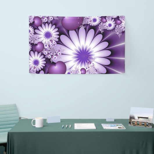 恋に落ちる抽象芸術花とハートフラクタル 横断幕 (トレードショー)