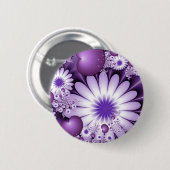 恋に落ちる抽象芸術花とハートフラクタル 缶バッジ (正面&裏面)