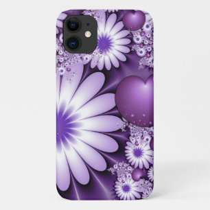 恋に落ちる抽象芸術花とハートフラクタル iPhone 11 ケース