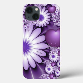 恋に落ちる抽象芸術花とハート名 iPhone 13ケース
